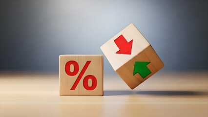 Percent Interest Rate Increase Decrease Wooden Cubes Copy Space