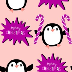 Christmas animals seamless penguin pattern for wrapping paper and fabrics and kids print