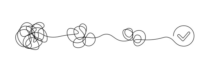 Chaos line problem solve concept. Mess order arrange untangle brain calm problem mind solution