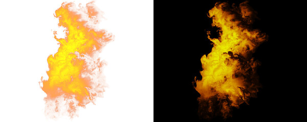 Realistic Volumetric Fire Plume Featuring Smooth Soft Edges, Natural Shadow Gradation, And Deep Texture Detail, Ideal For Cinematic Overlay And VFX Design Isolated On A Transparent Or White Background