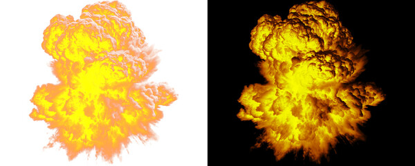 Cinematic Fire Explosion Cloud With Thick Dense Volume, Detailed Fire Gradient, And High Detail Texture, Ideal For Professional Overlay, Isolated On A Transparent Or White Background