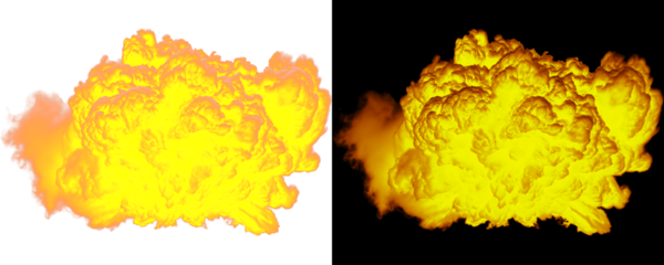 Thick Fire Explosion Texture With Photorealistic Volumetric Shading Isolated On A Transparent or Whtie Background