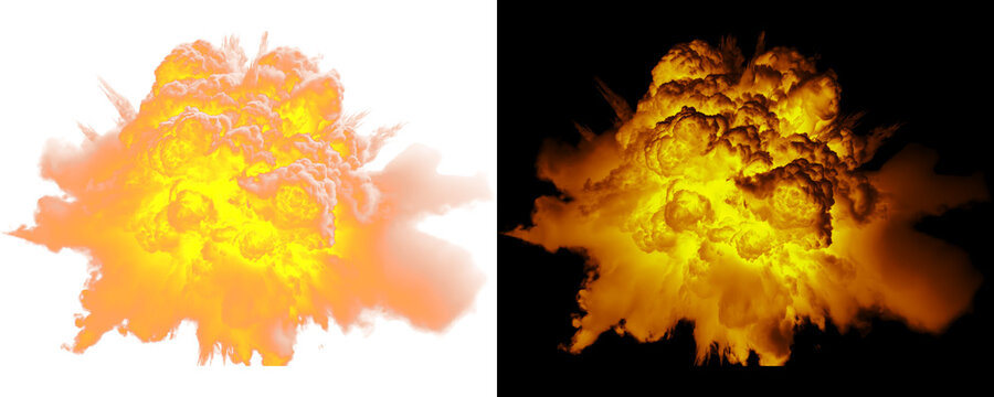 Explosion Fire Puff With Shading And Natural Light Diffusion Featuring Volumetric Density And Smooth Soft Edges, Ideal For Cinematic Visual Effects, Isolated On A Transparent Or White Background