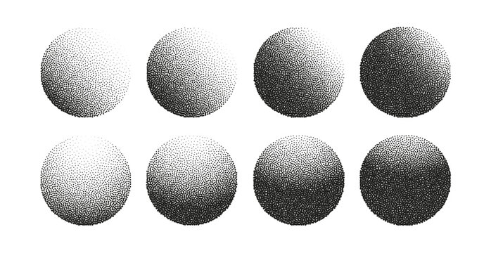 Dotwork halftone circle vector background set. Abstract circle dot explosion burst half tone effect