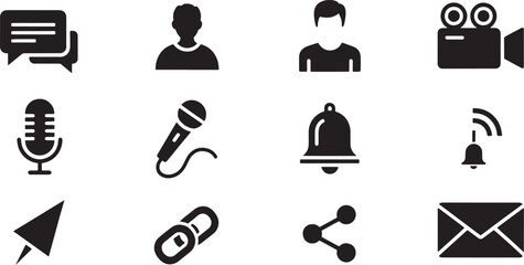 Comprehensive Collection of Digital Communication and Social Media Icons, Perfect for Modern User Interface Design and Business Application Development