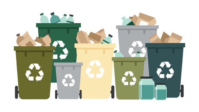 Eco-friendly waste management with colorful recycling bins illustration