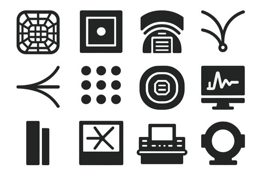 Collider Detector Icons. Solid style icons of collider detectors: tracking chamber, calorimeter block, muon detector, detector