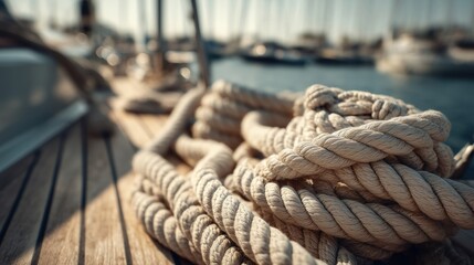 Neatly Coiled Ropes on Boat Deck