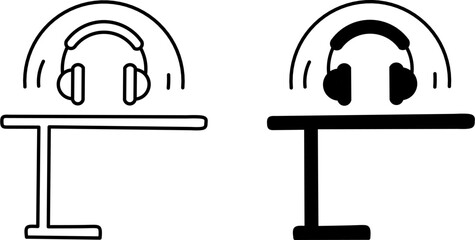 Headphones working focused. Minimalistic line drawing icon