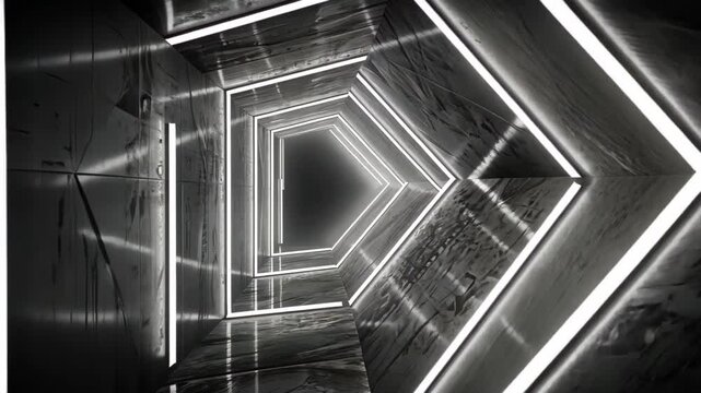 Geometric passage way: A striking composition of light and shadow unveils a modern geometric passageway. The linear structure and neon accents enhance the dramatic space