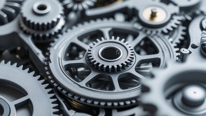 Obraz premium Intricate metallic gears meshing together in a complex mechanical system
