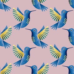 Seamless hummingbird pattern on pink background