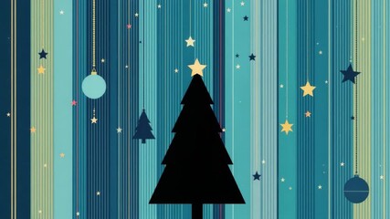 Abstract christmas tree and stars on vertical blue stripes - Powered by Adobe