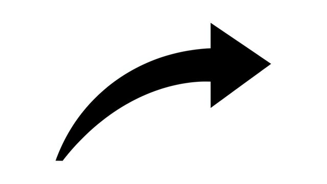 Black curved arrow pointing right on white background isolated for graphic design and presentation use.