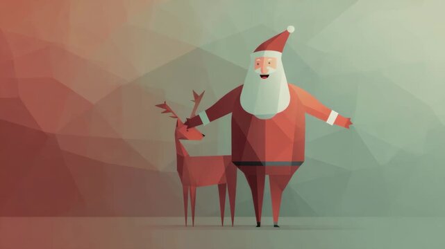 Geometric santa and reindeer delight in minimalist christmas art