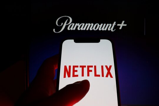 Netflix and Paramount Plus streaming service logos. Paramount+ and Netflix. 