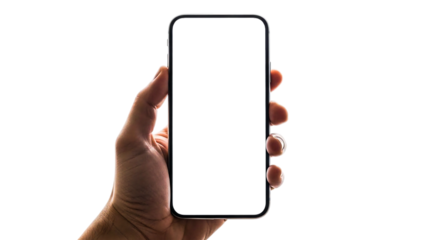 Close-up of hand holding a modern smartphone with a blank screen