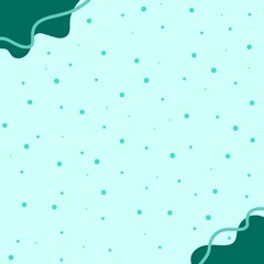 Soft light teal background scattered with dark turquoise dots, accented by organic abstract shapes and dark, flowing lines in the corners.