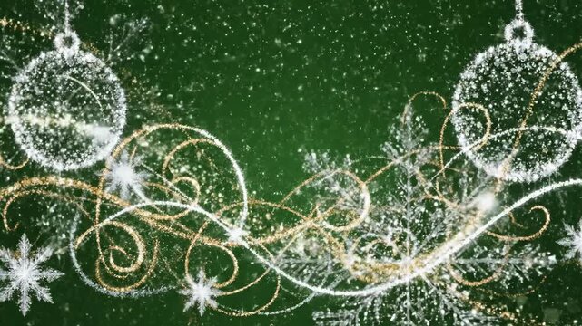 Animated snowflake patterns on a dark green background
