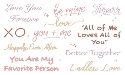 Love Quotes Lettering Bundle, A bundle of romantic hand-lettered quotes designed in a soft feminine script style. Perfect for Cricut cutting machines, apparel designs, mugs, and Valentine cards
