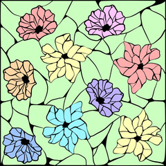 Stained glass window mosaic with flowers vector illustration 