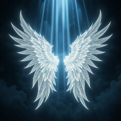 Glowing Angel Wings with Heavenly Light on Dark Background
