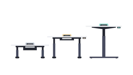Adjustable height desks in minimalist flat design for modern workspaces