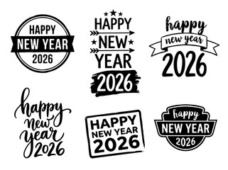 Fototapeta premium Happy New Year Hand Drawn Elegant Brush Script Calligraphy