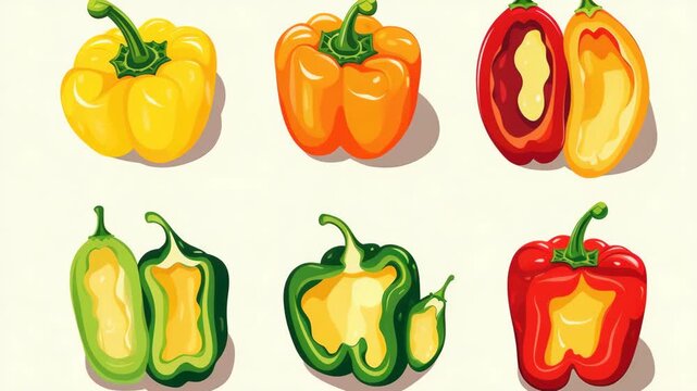 Colorful peppers with different shapes and sizes for culinary or botanical themes.