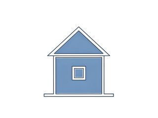 Simple blue house icon with triangular roof and square window isolated on white background for real estate and home design projects.