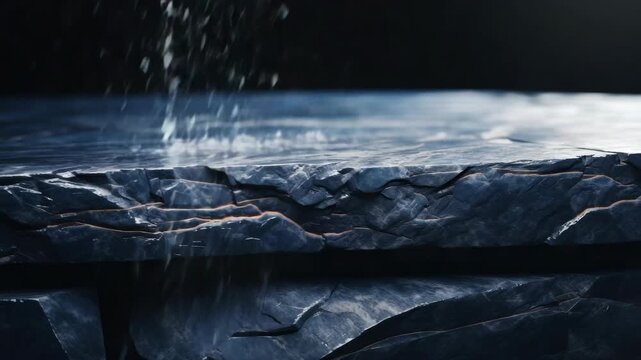 Icy blue water under large chunks of ice.