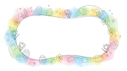 Easter egg border frame with pastel watercolor background and decorative elements for spring holiday greeting cards and seasonal design projects.