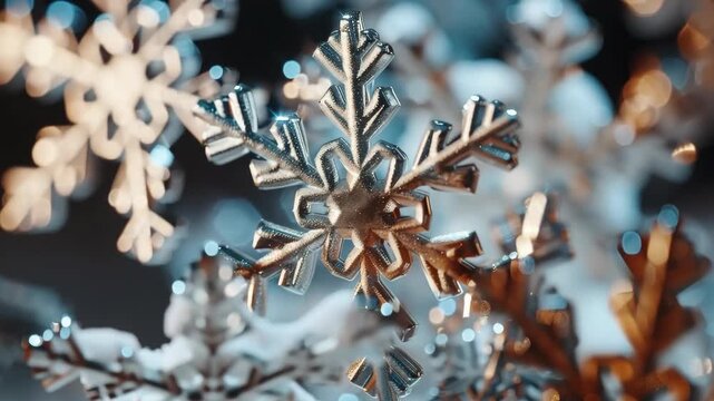 A single snowflake with intricate patterns in a close-up .