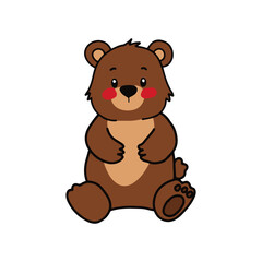 Adorable brown teddy bear with rosy cheeks sitting illustration, perfect for children's books and decor