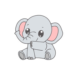 Fototapeta premium Cute little baby elephant vector illustration, a charming and friendly animal character with big ears and tiny trunk, ideal for nursery decor or children's designs