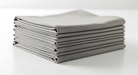 Perfectly stacked grey linens, emphasizing tidy home organization appeal