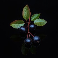 chokeberry isolated on black background