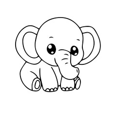 Fototapeta premium Cute baby elephant cartoon line art illustration with big expressive eyes and a playful trunk, perfect for children's coloring and playful designs