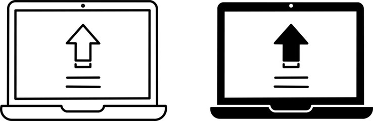Upload digital asset laptop outline icon