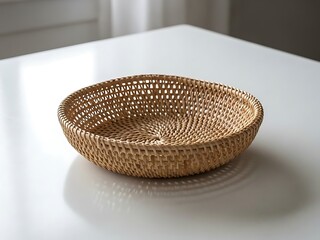 Woven Basket Centerpiece on a Clean White Surface, Natural Light