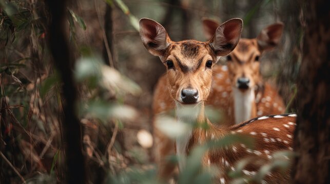 Spotted axis deer in tranquil forest, captivating wildlife photography