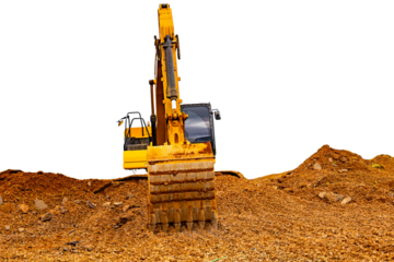 Excavator working on construction site on transparent background