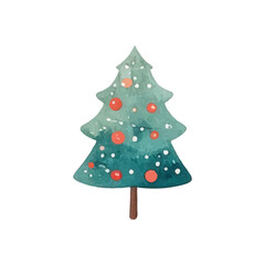 Fototapeta premium Red Christmas tree with ribbon and ornaments isolated on white background