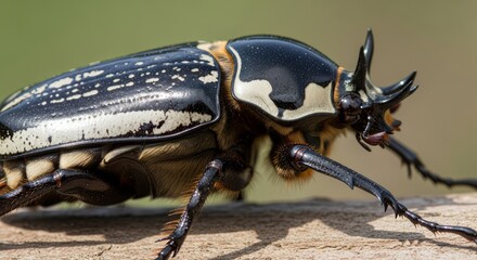 Goliath beetle displaying its massive body, bold black and white patterns, and glossy exoskeleton. One of the world&rsquo;s largest beetles, symbol of strength and exotic insects.