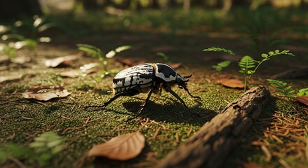Goliath beetle displaying its massive body, bold black and white patterns, and glossy exoskeleton. One of the world&rsquo;s largest beetles, symbol of strength and exotic insects.