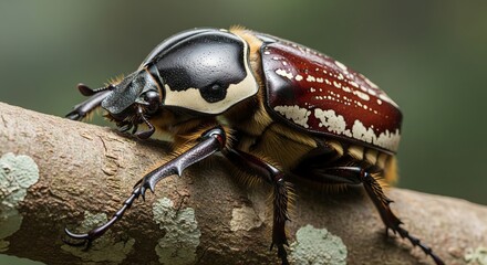 Goliath beetle displaying its massive body, bold black and white patterns, and glossy exoskeleton. One of the world&rsquo;s largest beetles, symbol of strength and exotic insects.