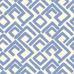 Seamless geometric pattern in blue and cream colors