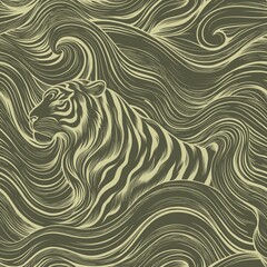 Abstract Tiger Illustration with Wavy Lines