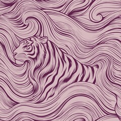 Tiger Illustration with Flowing Abstract Lines