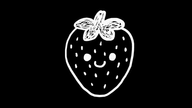 White wiggly hand drawn cute strawberry fruit food icon on alpha